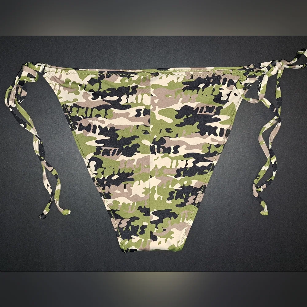 NWT SKIMS Swim Underwire Long Sleeve Top Tie Bikini Swimsuit Suit Set CAMO 3X 4X